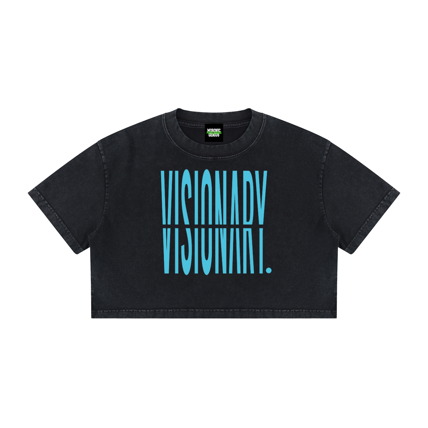 Women's Visionary cropped tee in mineral wash black, front chest print