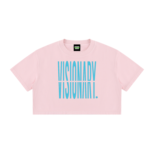 Women's Visionary cropped tee in pink, front chest print